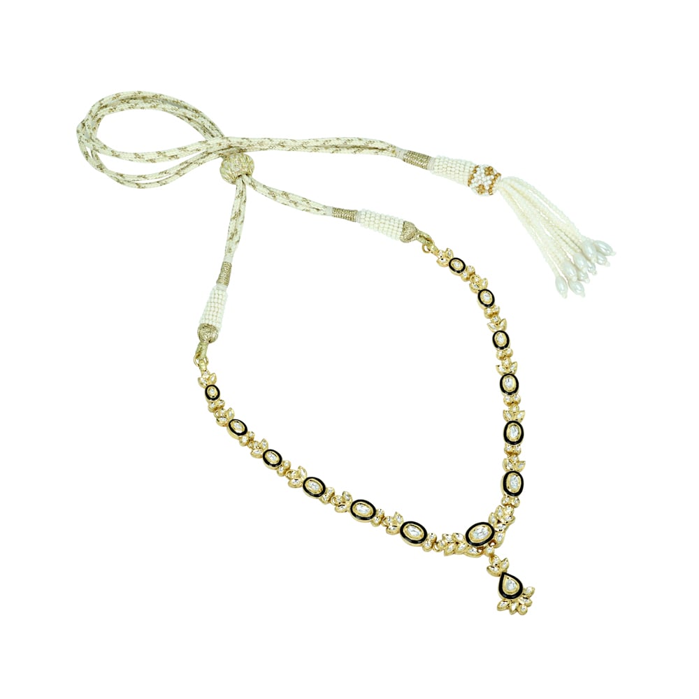 Polki Necklace with Black Meena Oval Motif